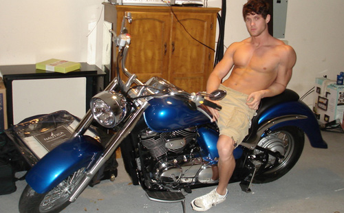 Leighton Stultz hot on his Harley
